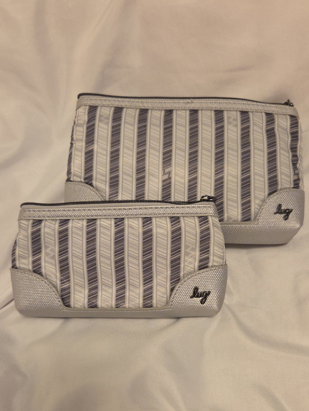 lug Mini Cosmetic Tootles  in Silver and Gray Stripe